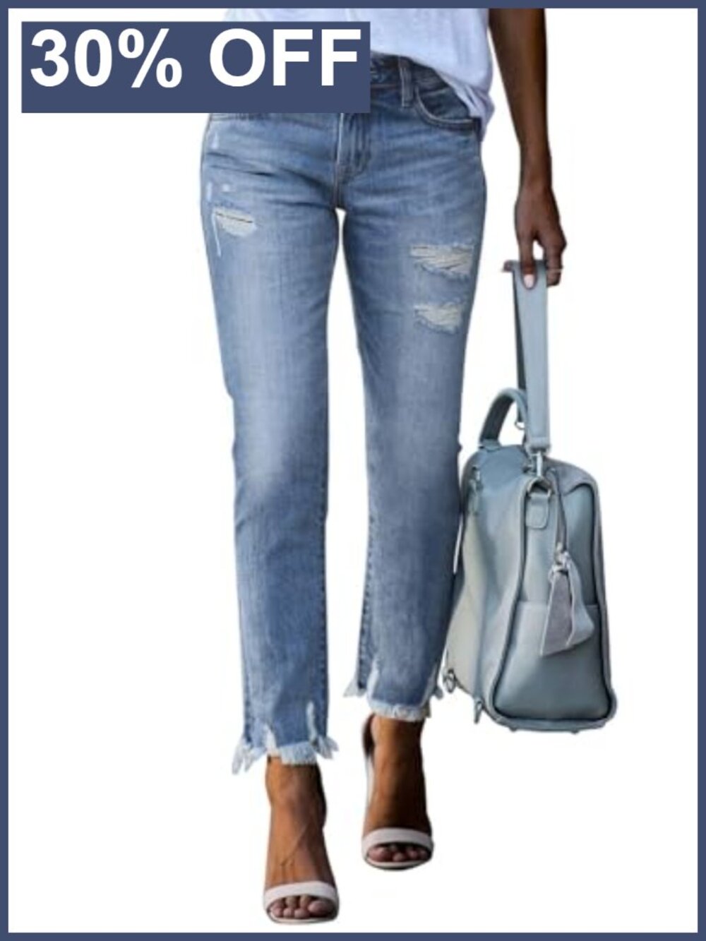 High Waisted Tummy Control Ripped Straight Ankle Jeans